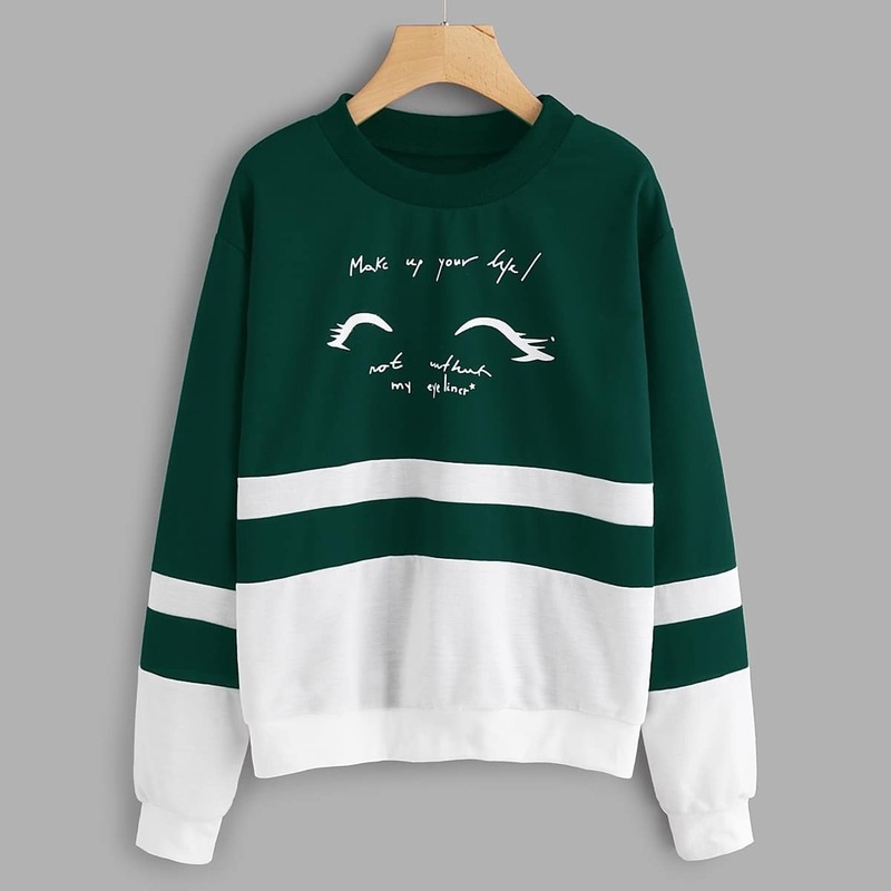 

Letter Graphic Cut And Sew Sweatshirt, Green