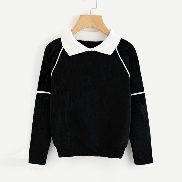 

Contrast Collared Seam Detail Knit Jumper