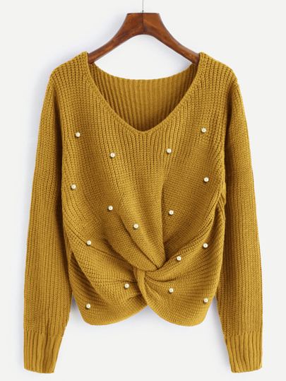 Pearl Beaded Detail Twist Sweater