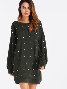 Pearl Beaded Drop Shoulder Sweater Dress