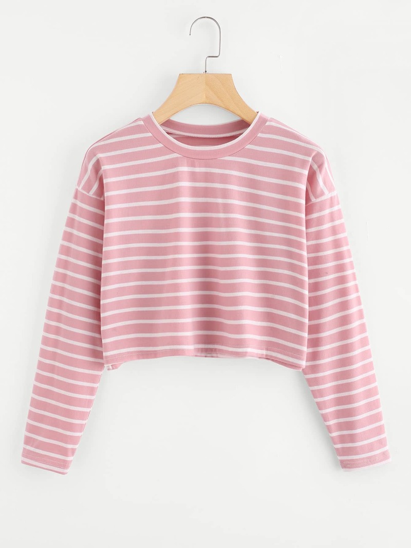 

Contrast Trim Striped Tee, Multicolor