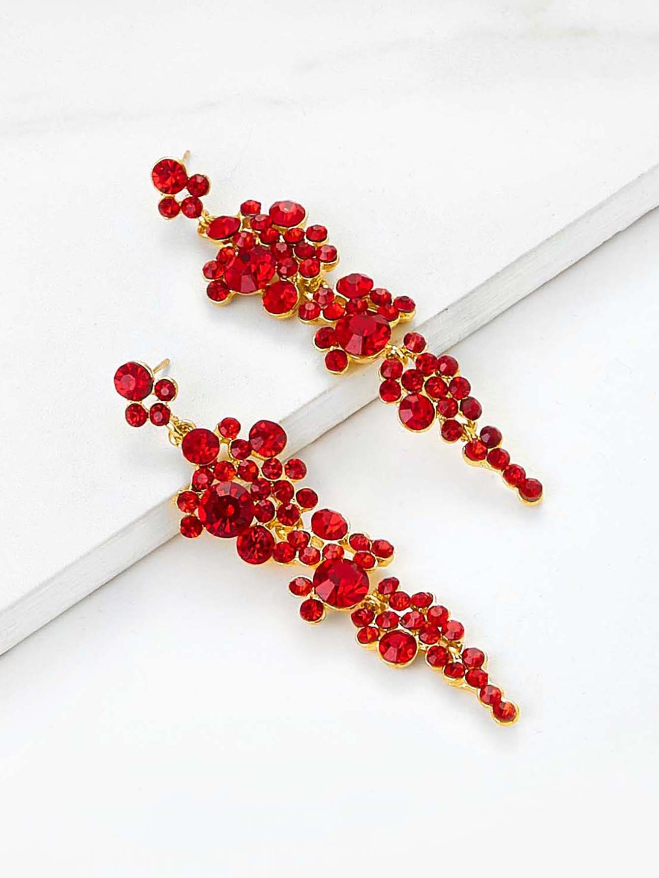 

Rhinestone Design Drop Earrings, Red