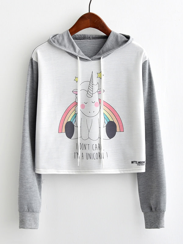 

Contrast Sleeve Graphic Print Hoodie, Multicolor