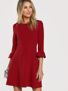 Ruffle Cuff Fit And Flare Dress