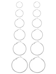 ROMWE 套歐美風格簡約圓形耳環，6 件套女裝 - 銀色 - 查看 1