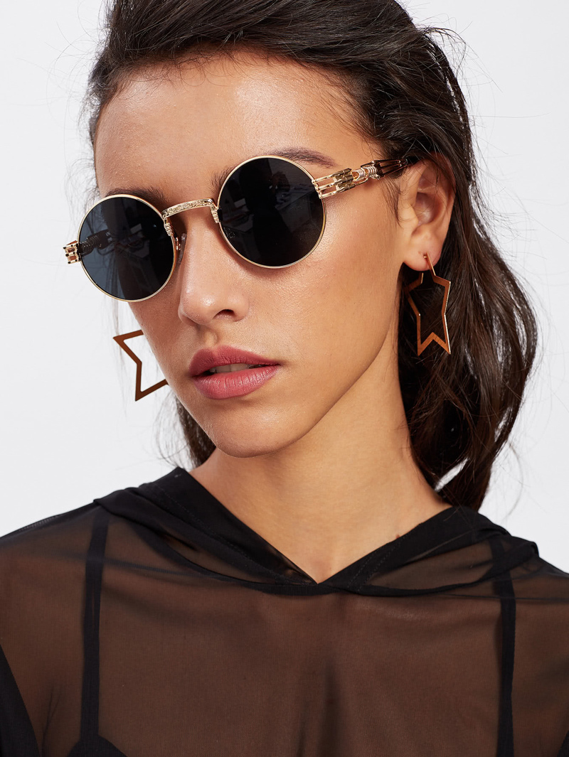 

Metal Frame Round Sunglasses, Black