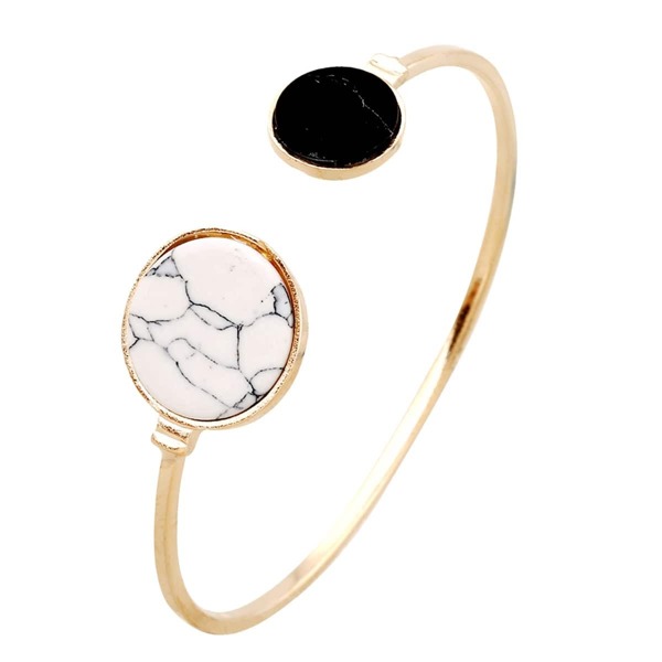 

Two Tone Stone Cuff Bangle 1pc, Gold