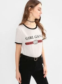 SHEIN تي شيرت نسائي-بنمط مطبع - أبيض - مشاهدة 5