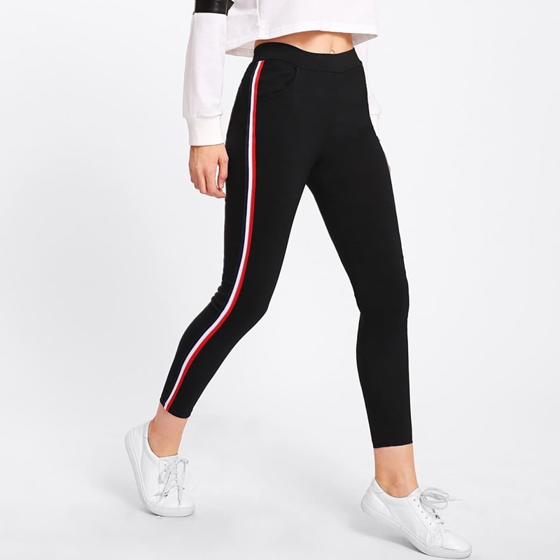 

Contrast Striped Side Leggings, Black