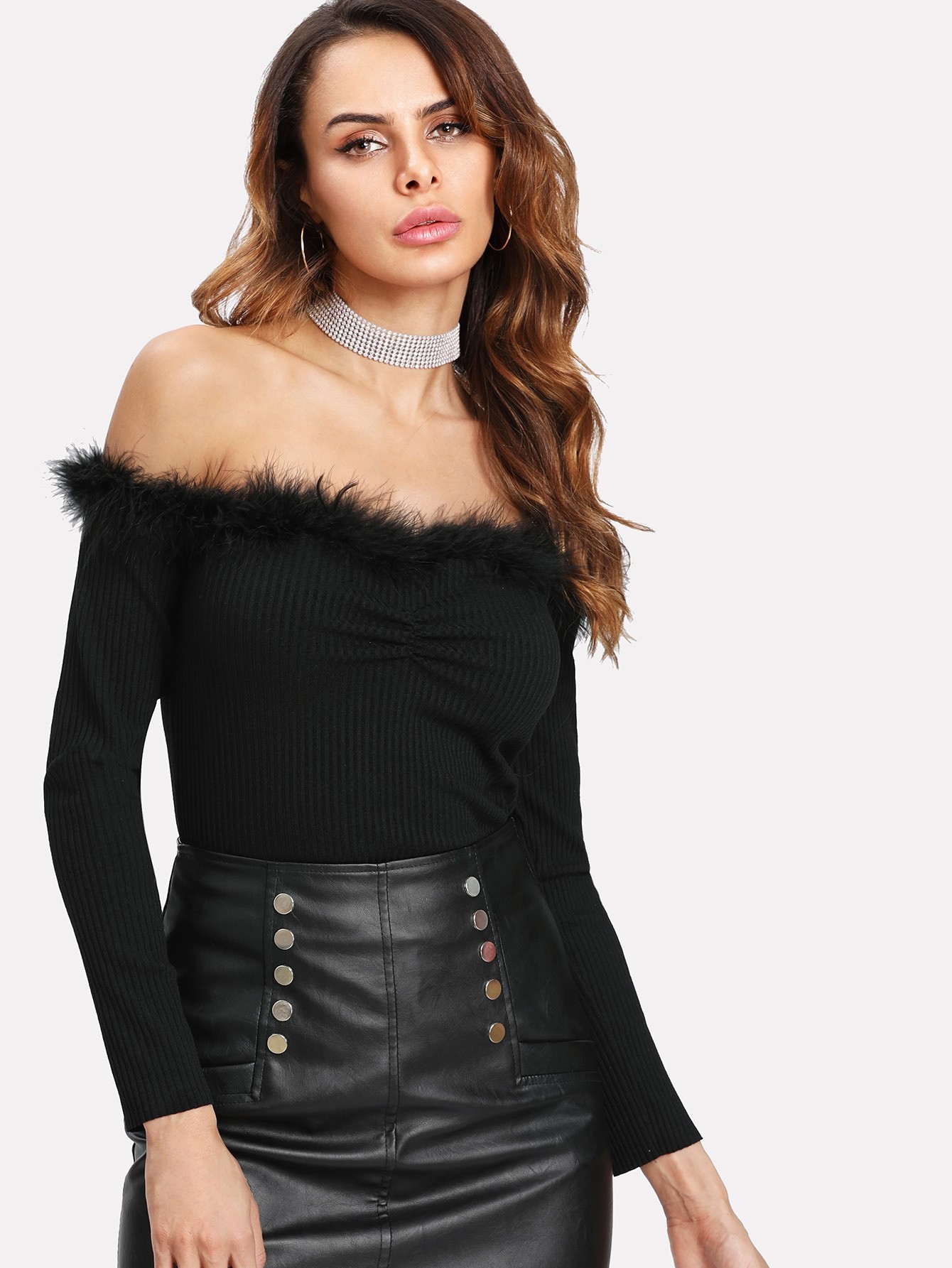 fur trim bardot dress
