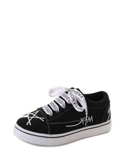 Star Embroidery Lace Up Sneakers