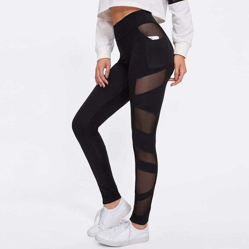 

Sheer Mesh Panel Leggings, Black