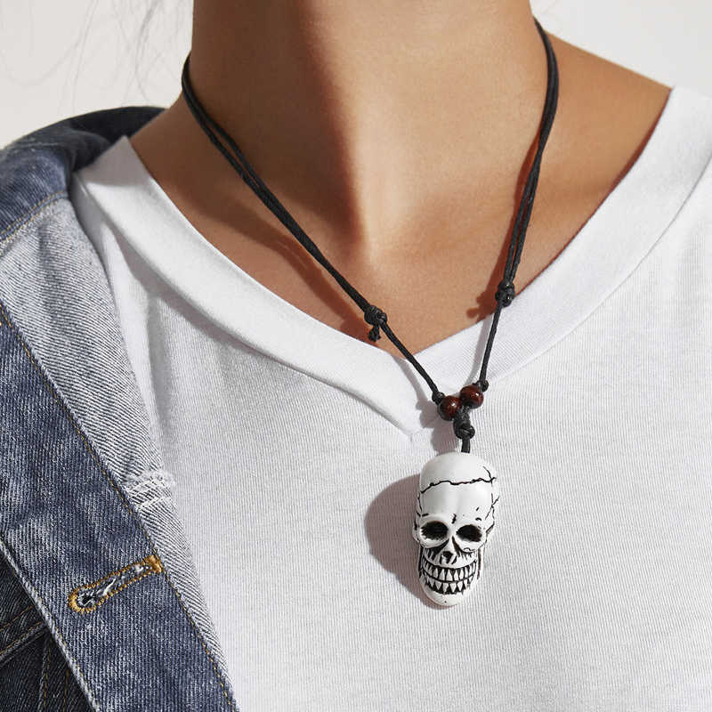 

Skeleton Design Pendant Necklace, Black and white