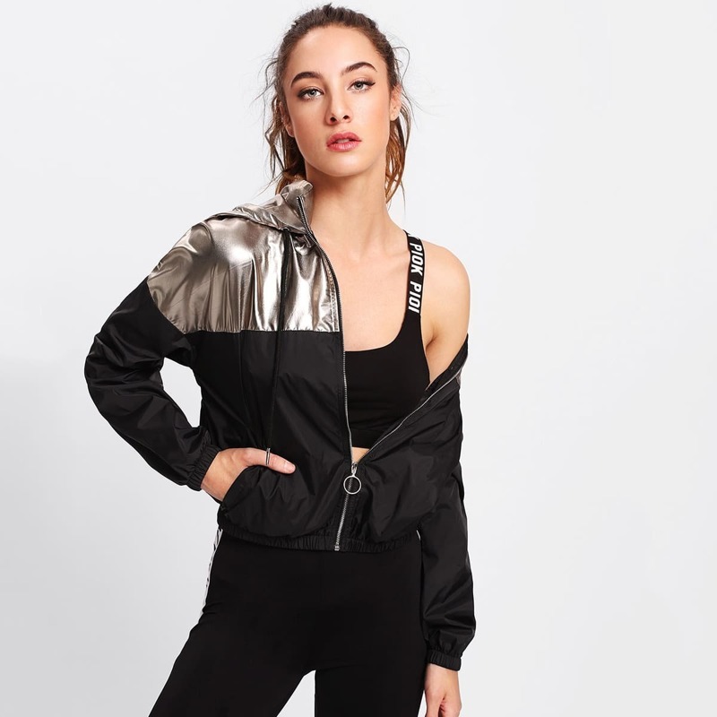 

Two Tone Metallic Hoodie Jacket, Multicolor