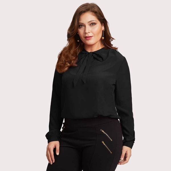 

Plus Tie Neck Chiffon Top, Black