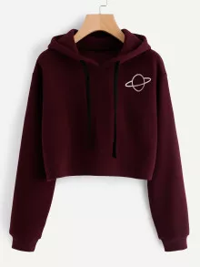 Planet Print Hoodie - Burgundy - View 1