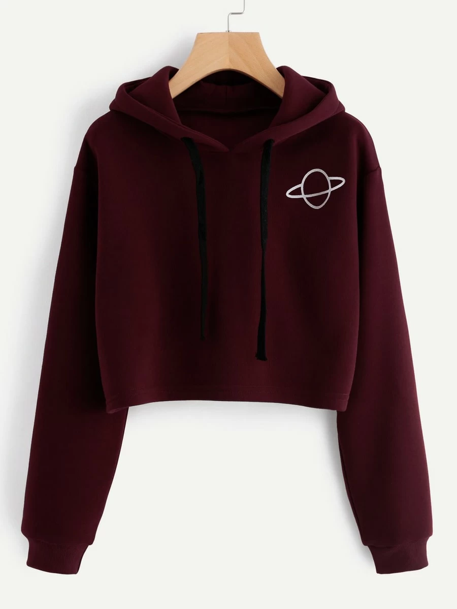 Planet Print Hoodie - Burgundy - View 1