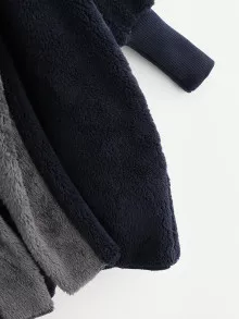 Contrast Hood Plush Teddy Coat - Navy Blue - View 4