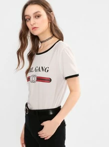 SHEIN تي شيرت نسائي-بنمط مطبع - أبيض - مشاهدة 4