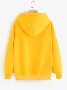 Raglan Sleeve Kangaroo Pocket Hoodie - Mustard Yellow - View 2