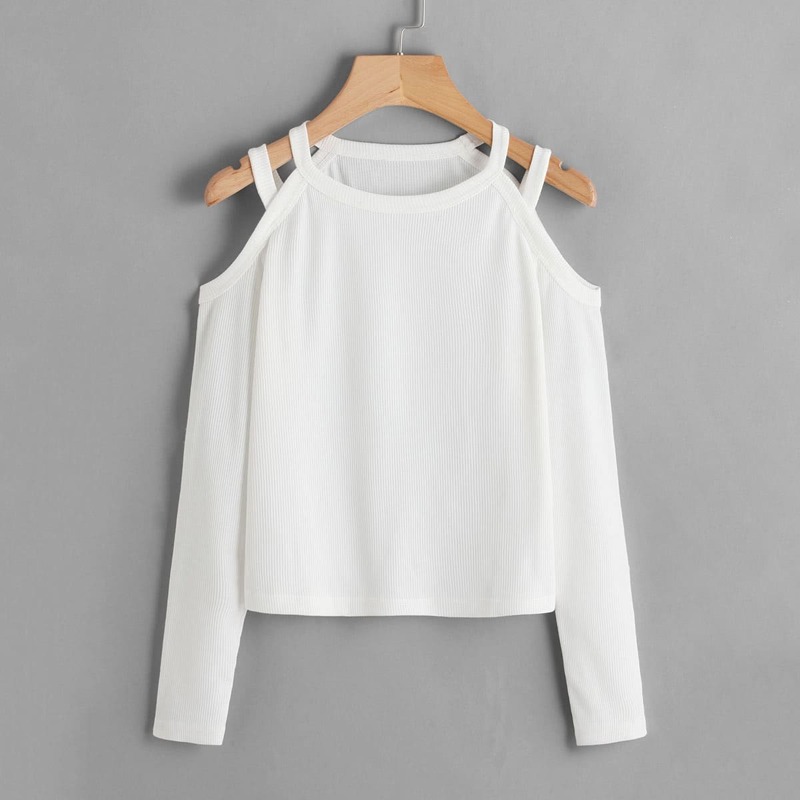 

Cold Shoulder Ribbed Tee, White
