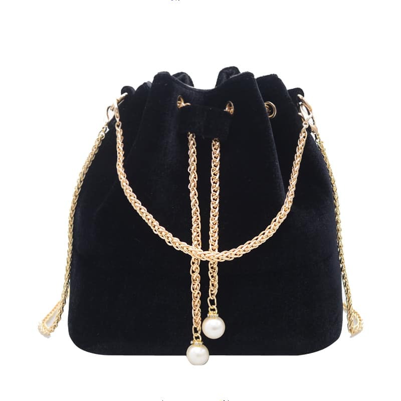 

Drawstring Bucket Chain Bag, Black