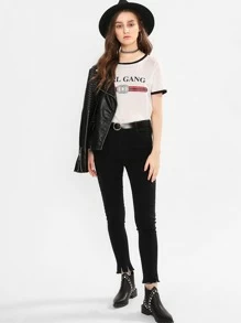 SHEIN تي شيرت نسائي-بنمط مطبع - أبيض - مشاهدة 3
