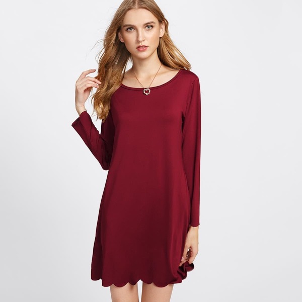 

Scalloped Hem Tee Dress, Burgundy