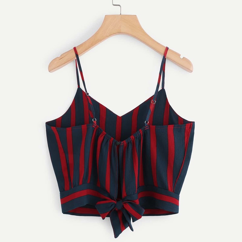 

Striped Split Tie Back Crop Cami Top, Multicolor