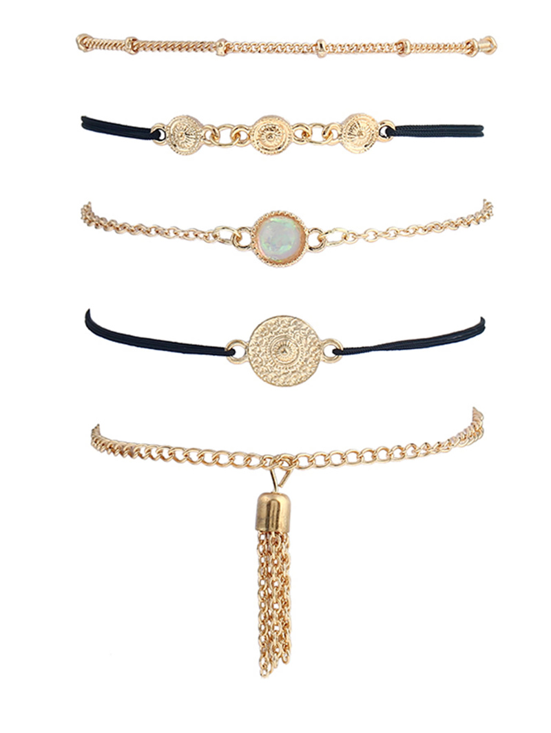 

Tassel Charm Chain Bracelet 5pcs, Gold