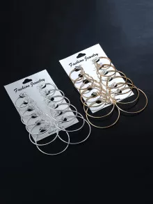 ROMWE 套歐美風格簡約圓形耳環，6 件套女裝 - 銀色 - 查看 2