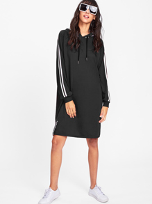 Tape Trim Letter Ribbon Detail Raglan Hoodie Dress