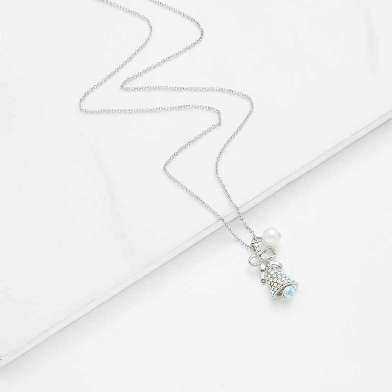 

Christmas Bell & Faux Pearl Pendant Chain Necklace, Silver