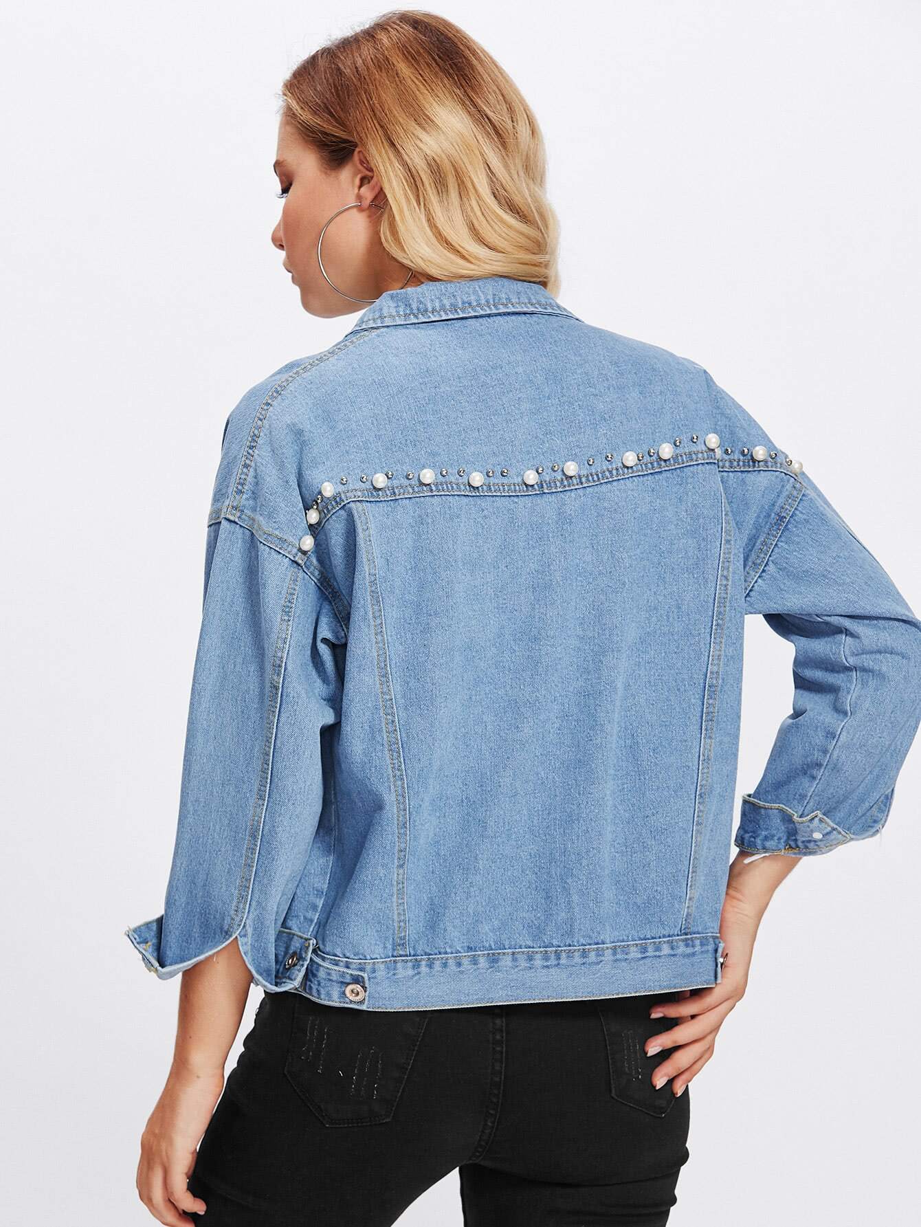 Giacca di jeans con perle sintetiche | SHEIN ITALIA