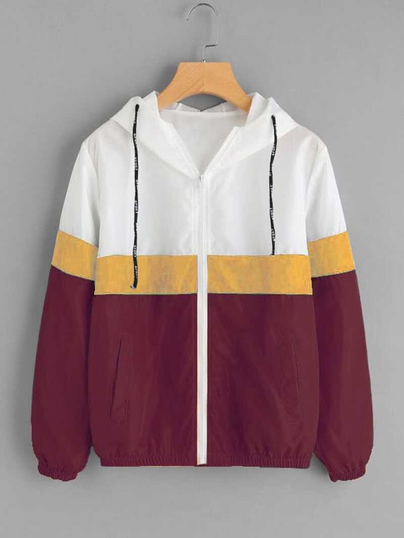 

Color Block Elastic Waist Drawstring Jacket, Multicolor