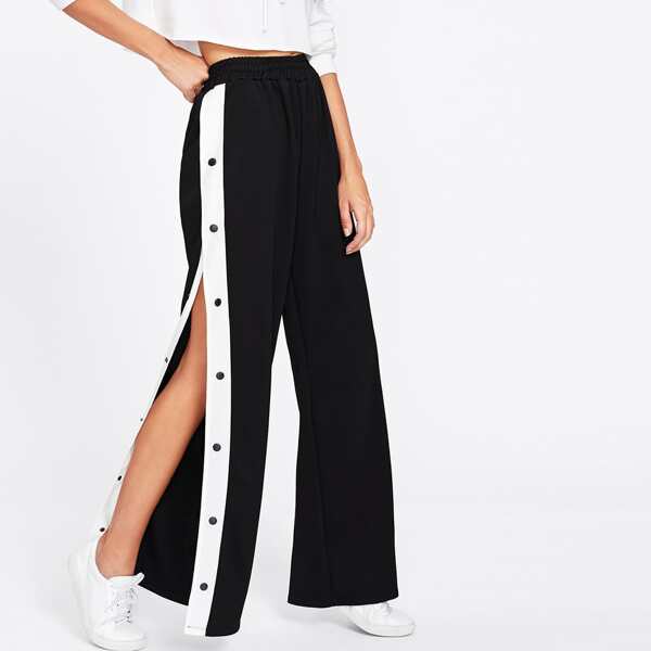 

Tape Button Side Wide Leg Pants