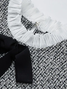 long sleeve frayed hem tweed dress