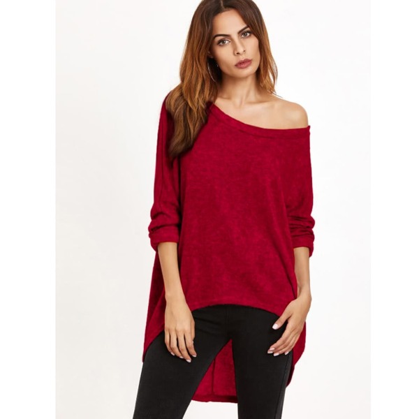 

Asymmetrical Shoulder Dip Hem T-shirt