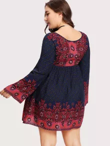 SHEIN Plus Tie Neck Ornate Print Dress - Multicolor - View 2