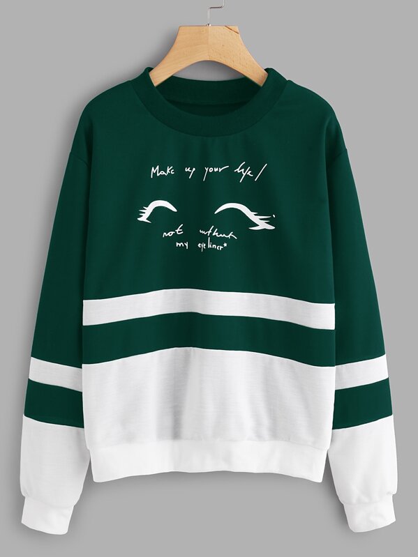 

Letter Graphic Cut And Sew Sweatshirt, Green