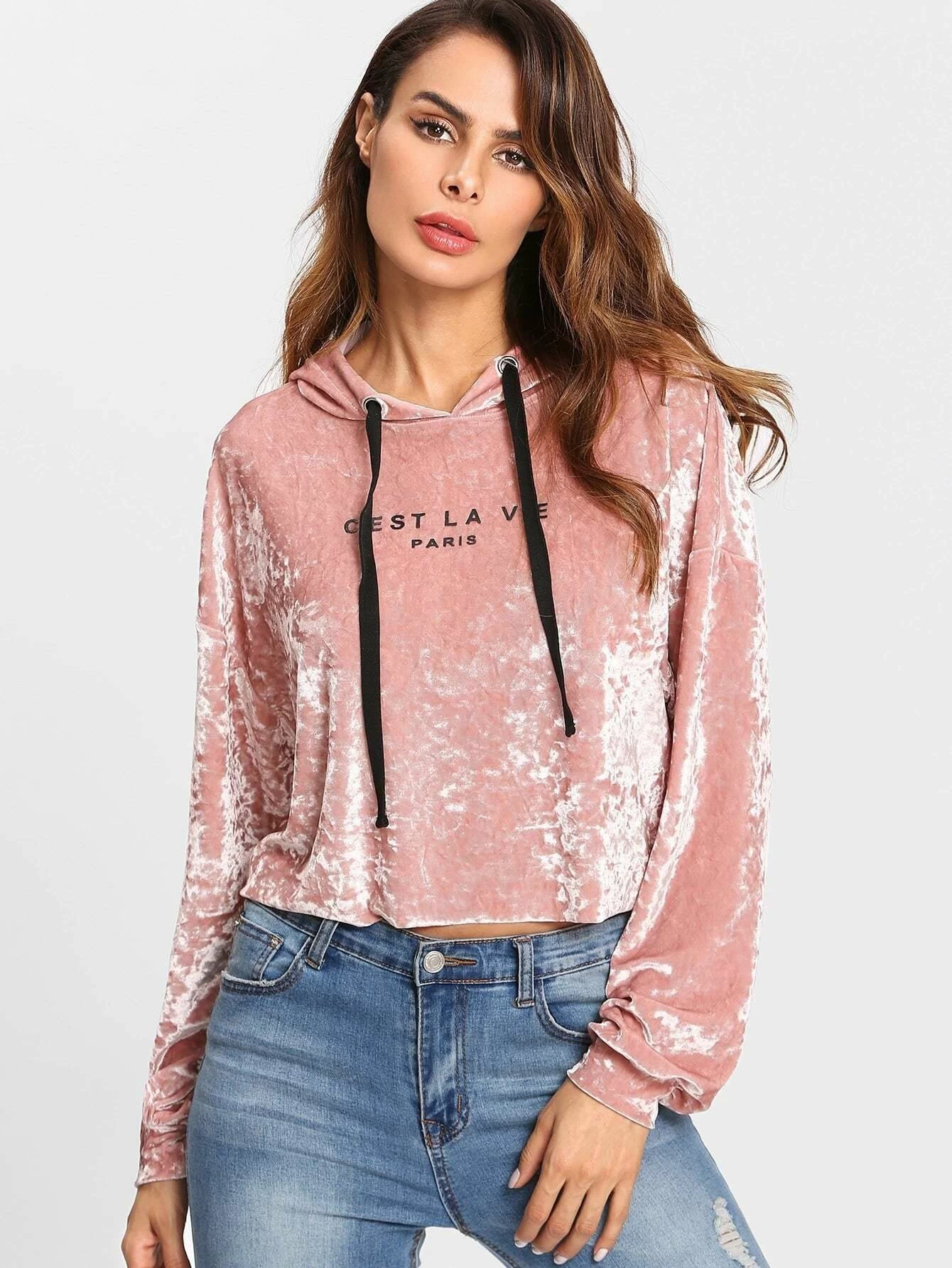 velvet crop hoodie
