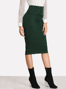 Grommet Lace Up Slit Back Pencil Skirt