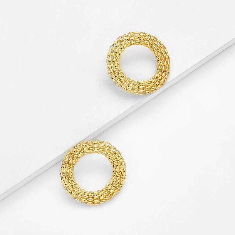 Metal Round Stud Earrings 1pair, Gold