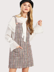 Fringe Trim Tweed Overall Dress