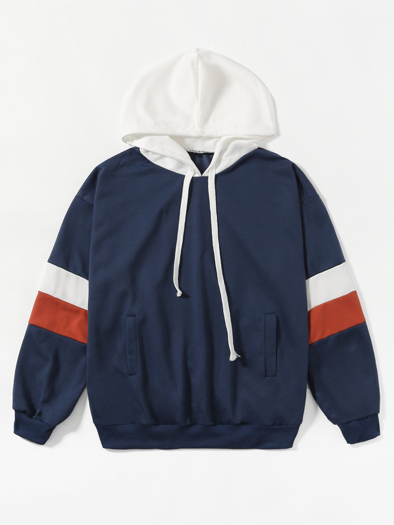 

Contrast Stripe Panel Hoodie, Blue