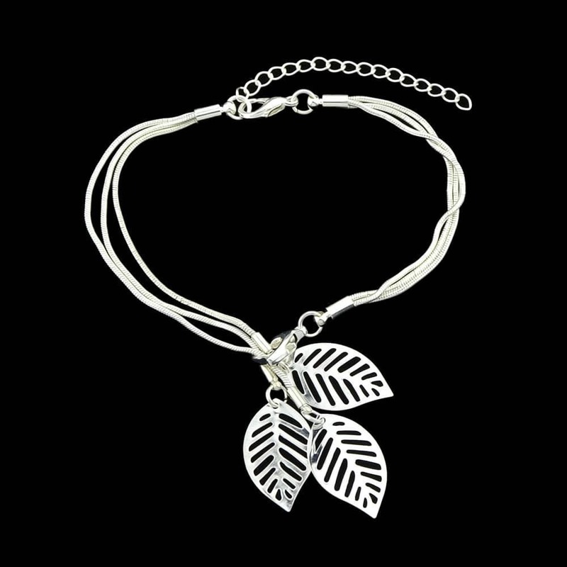 

Silver Multi Layers Chain With Leaf Shape Charm Bracelets