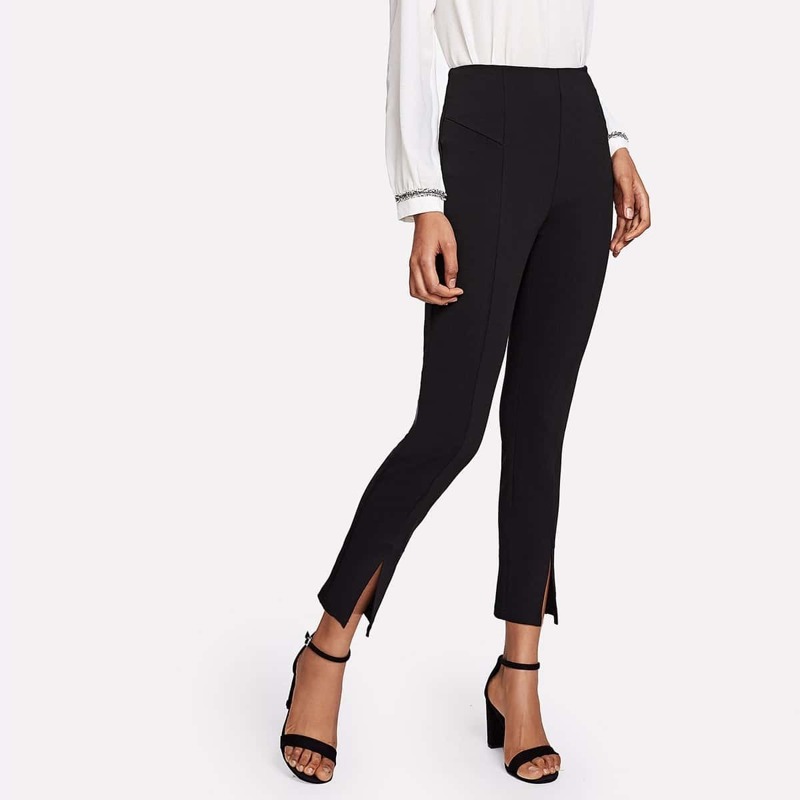 Split Hem Cigarette Pants, Black