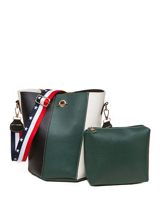 

Color Block PU Shoulder Bag With Clutch, Multicolor