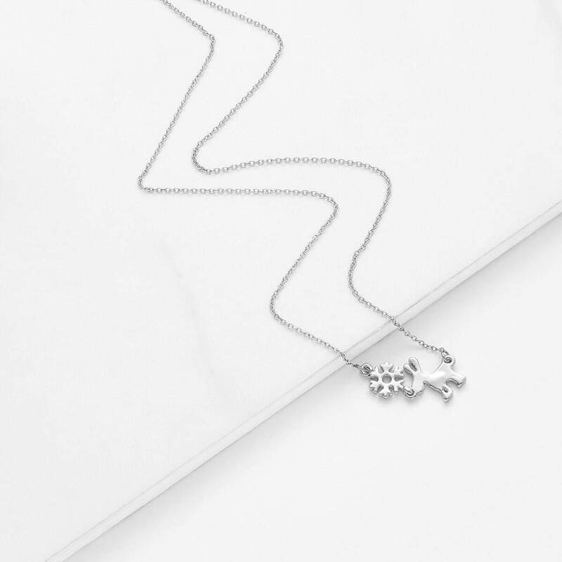

Christmas Deer & Snowflakes Pendant Necklace, Silver