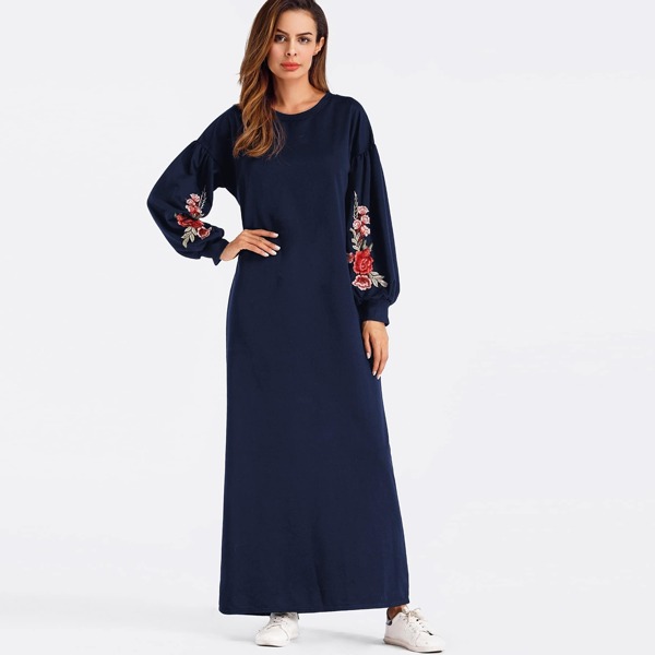 

Balloon Sleeve Embroidered Applique Dress